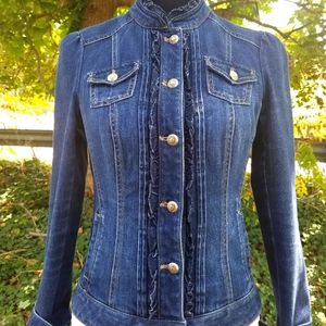 WHBM Ruffle trimmedDenim jackets, medium dark wash